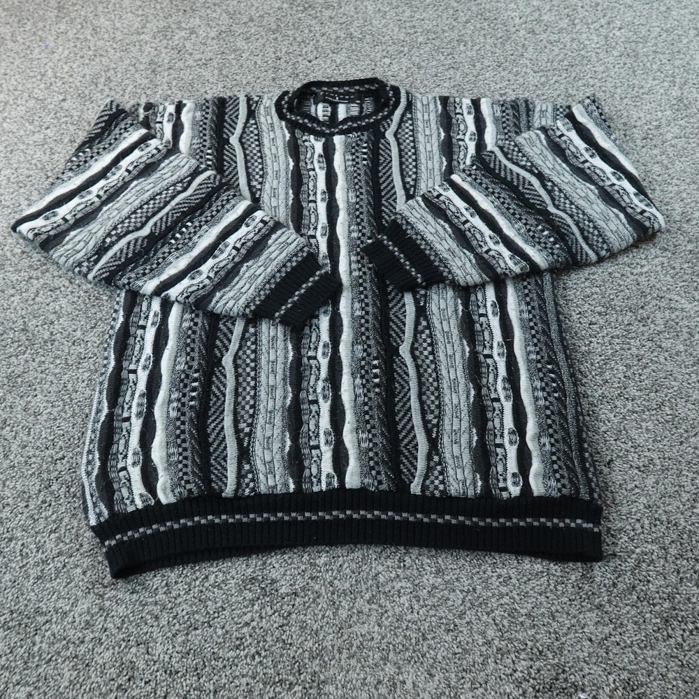 VTG Cosby Sweater Mens M Gray Textured 3D Knit Crewneck Pullover USA 90s Y2K 00s